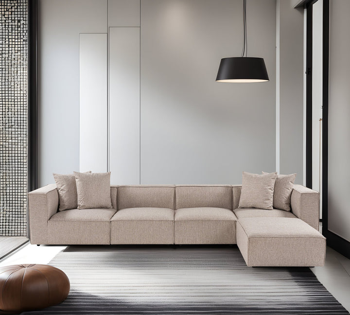 Divano moderno angolare destro Milasse Tessuto di lino Beige