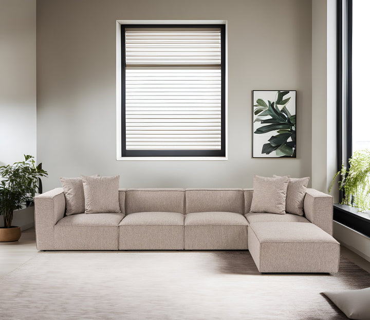 Divano moderno angolare destro Milasse Tessuto di lino Beige