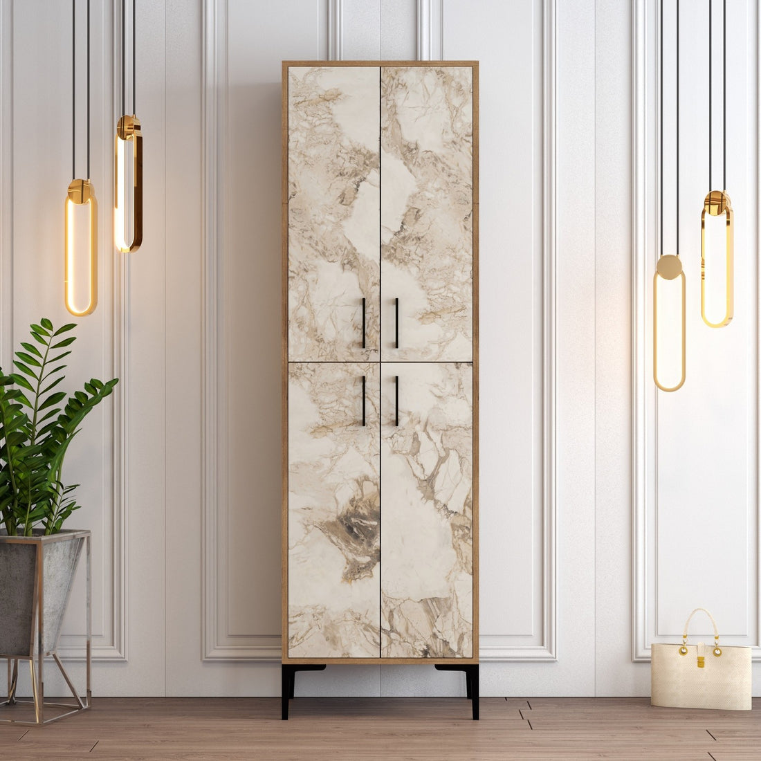 Meuble à chaussures Berlin A - Walnut, White Marble