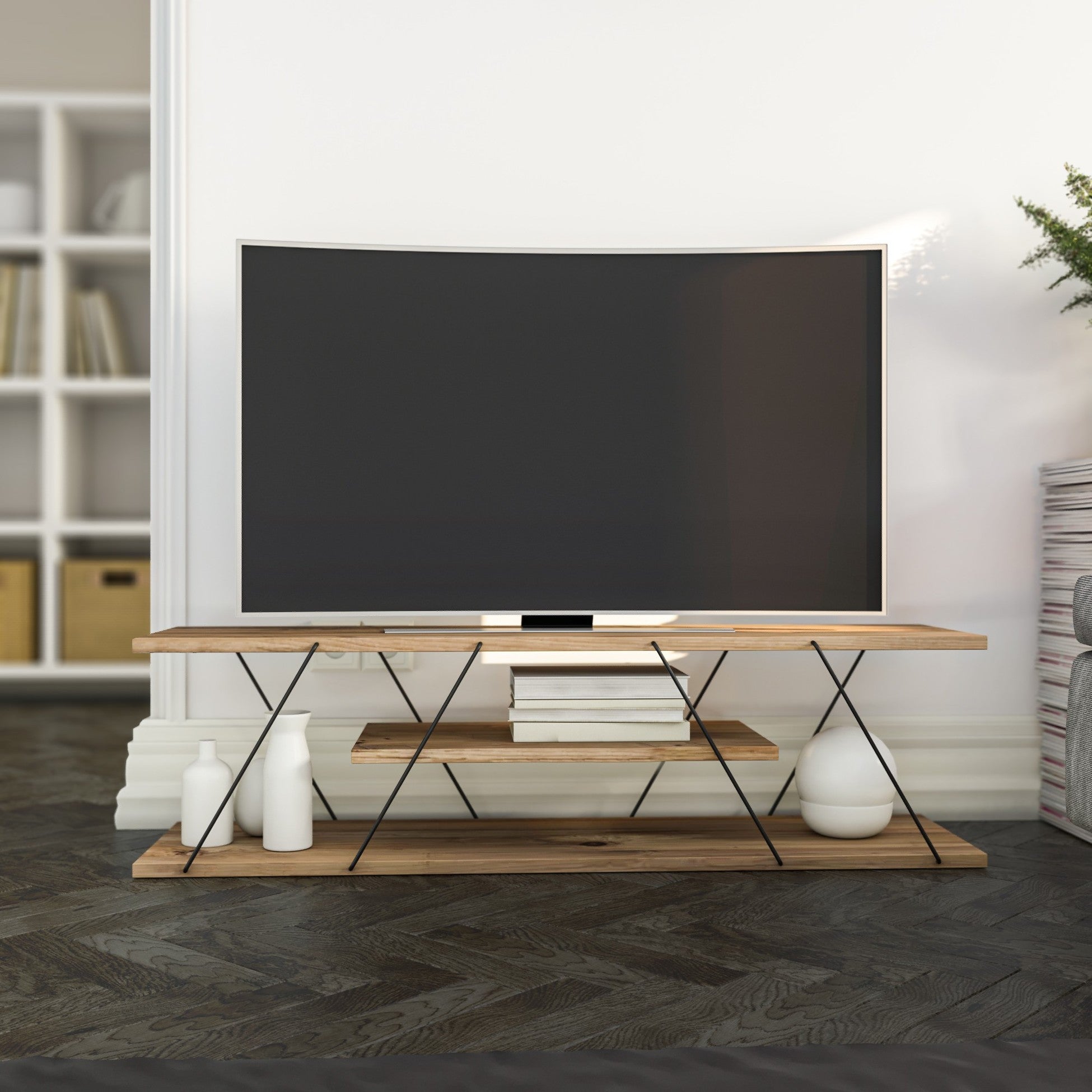 Meuble TV Canaz - Black, Walnut