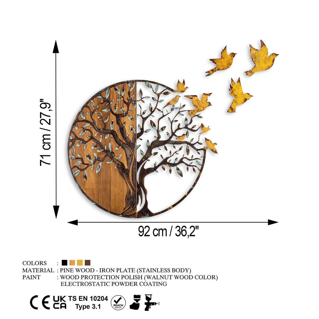 Accessoire mural en bois décoratif Tree And Birds - 322-A