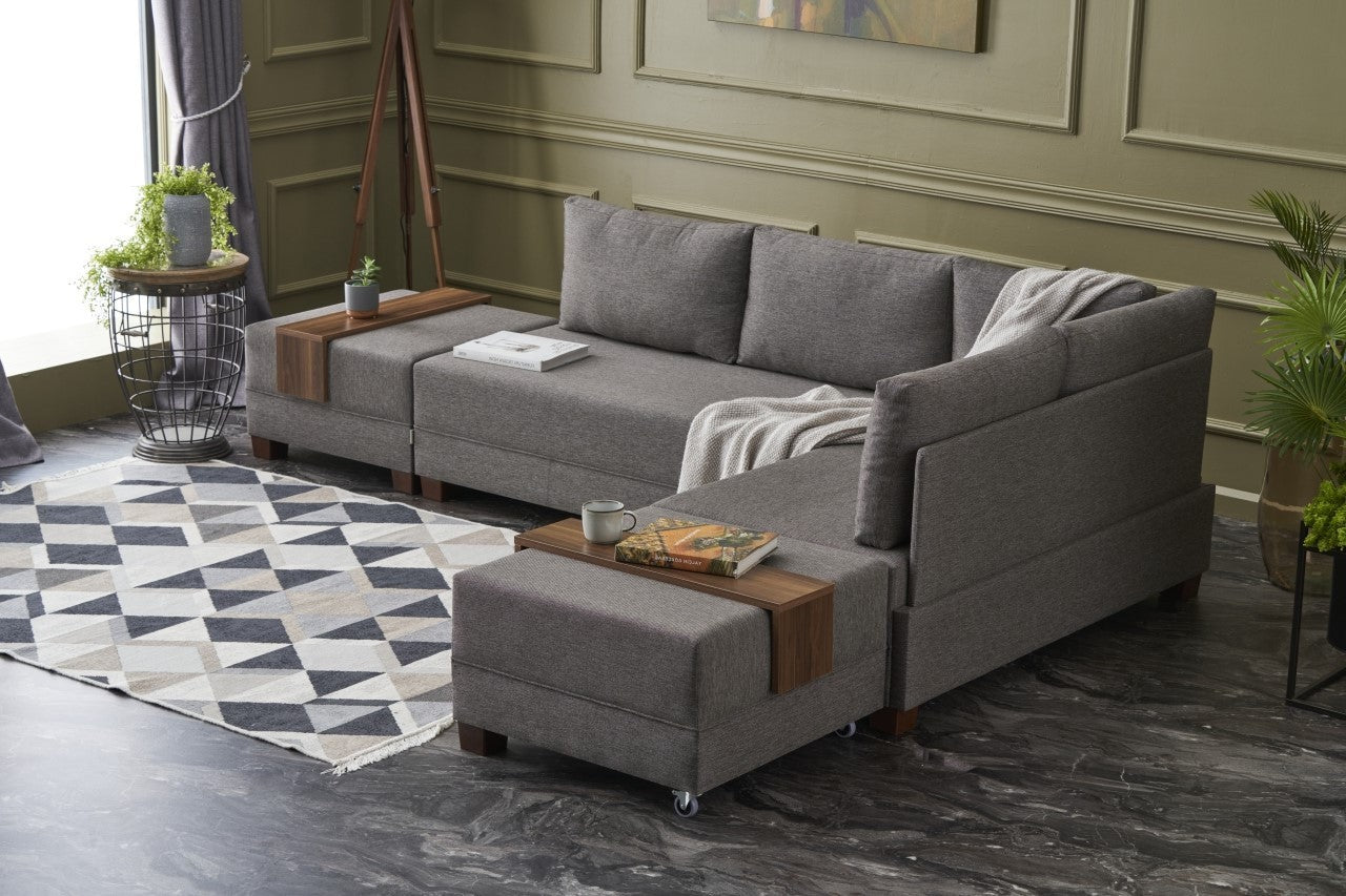 Canapé d'angle Droite Tikona 280 cm - Marron - 5 places - Tissu