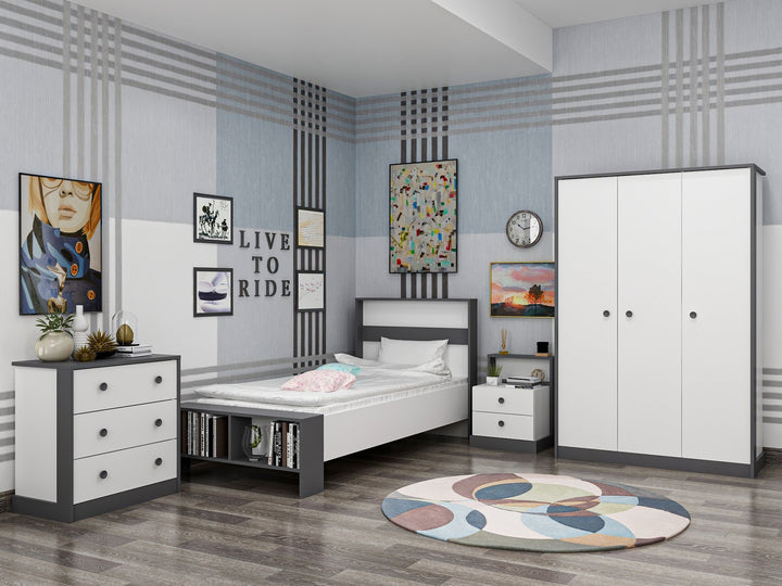 Ensemble de meubles de chambre à coucher Life - White, Anthracite