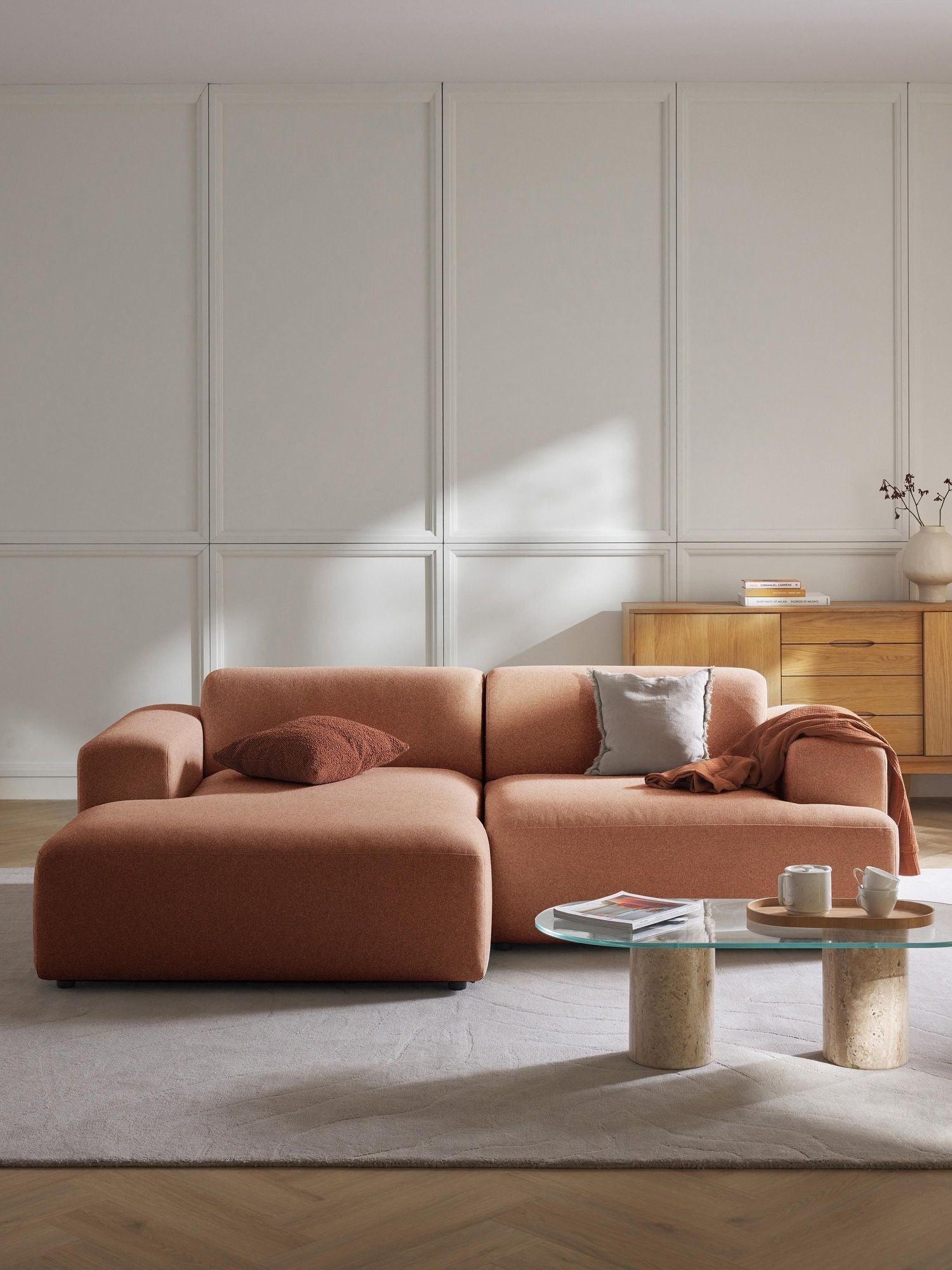 Canapé d'angle 3 places Molly Mini en tissu lin