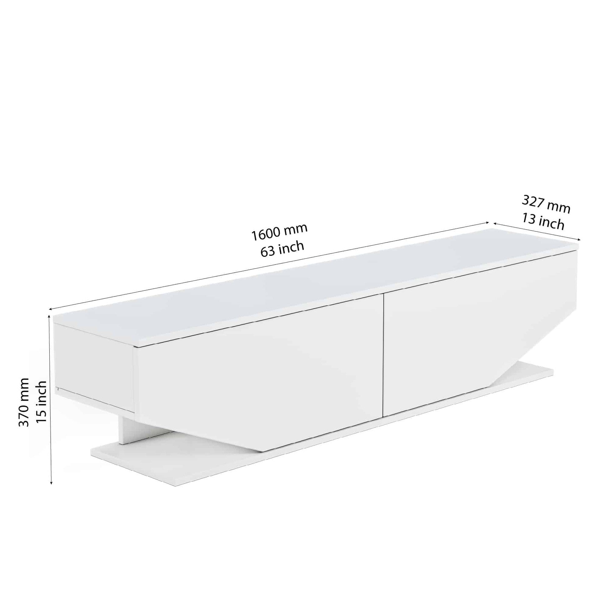 Meuble TV façade trapèze 2 portes Ares 160cm Bois Blanc
