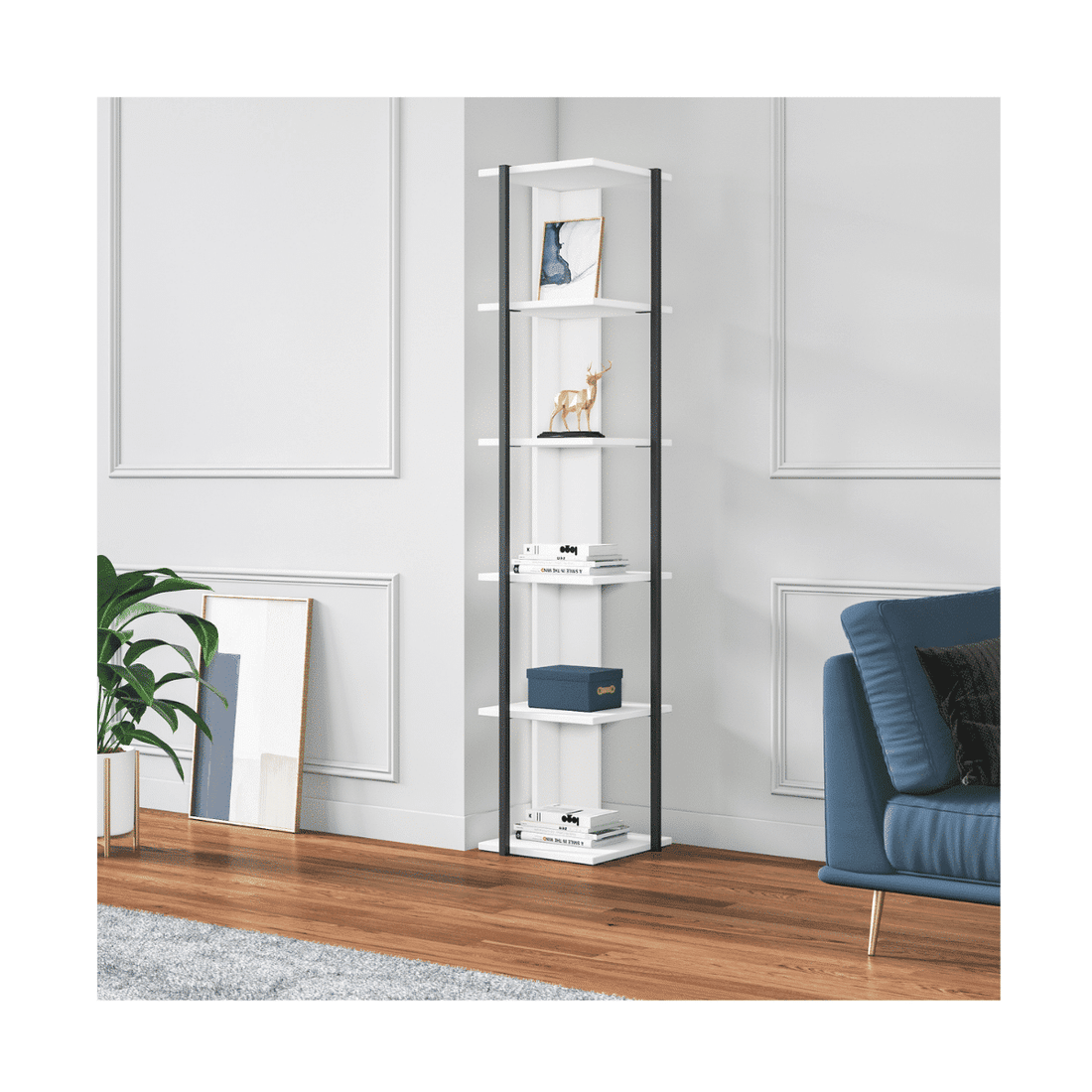 Etagères bibliothèque d'angle Furba L35xH170cm Blanc et Noir
