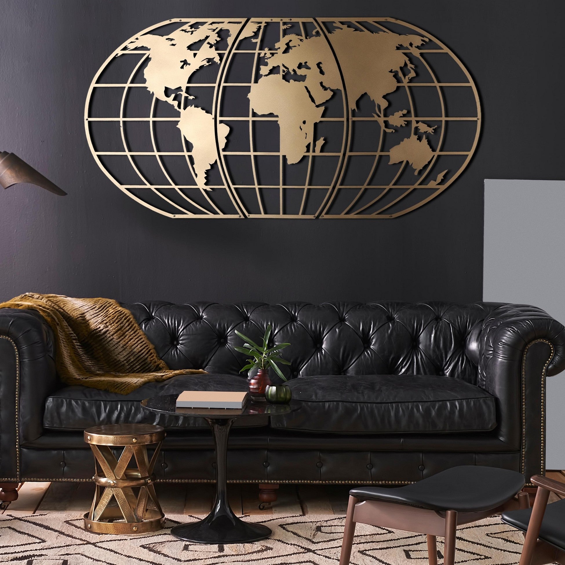 Accessoire mural en métal décoratif World Map Globe - Gold