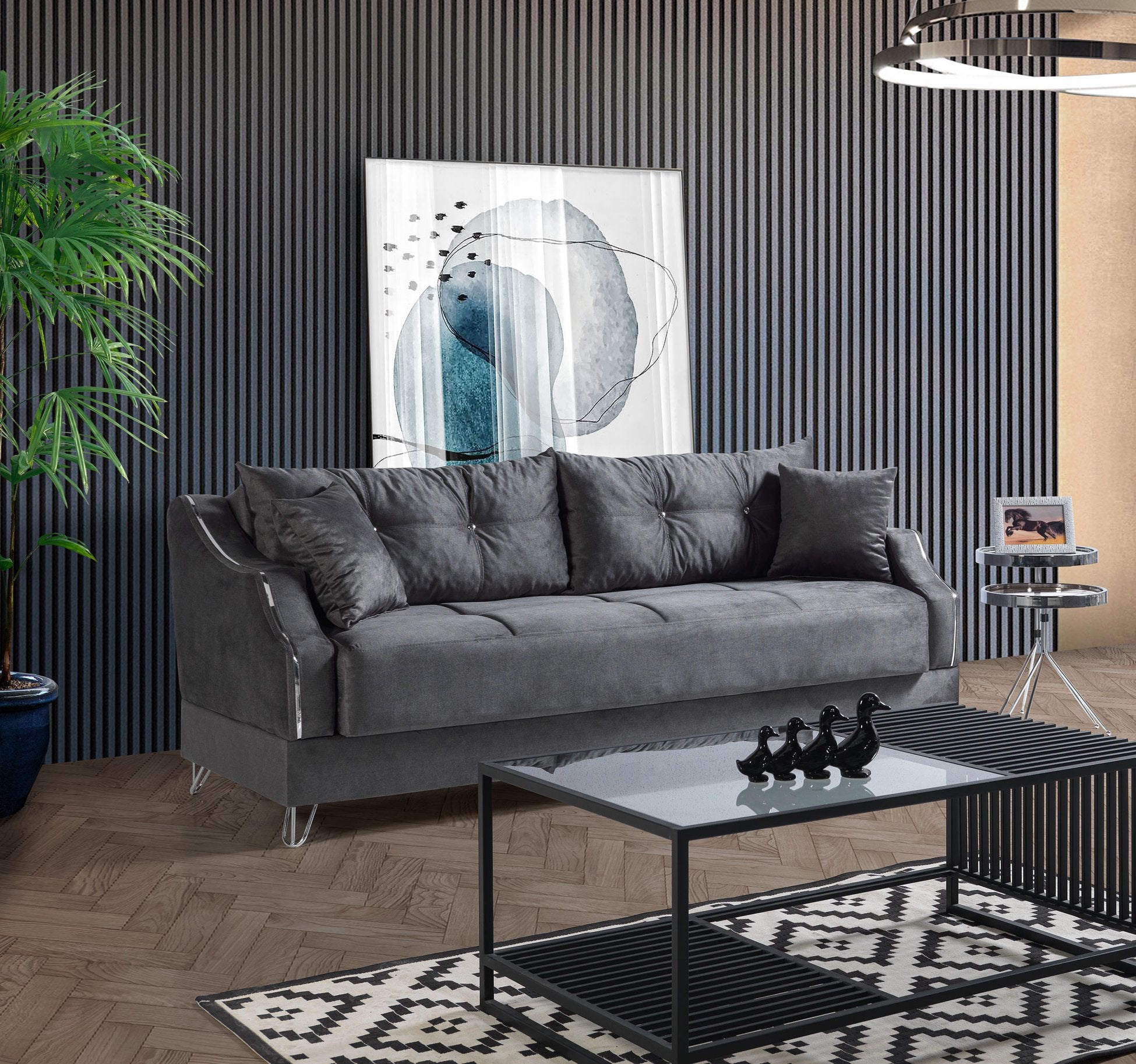 Almoda canapé lit clic-clac 3 places avec coffre de rangement