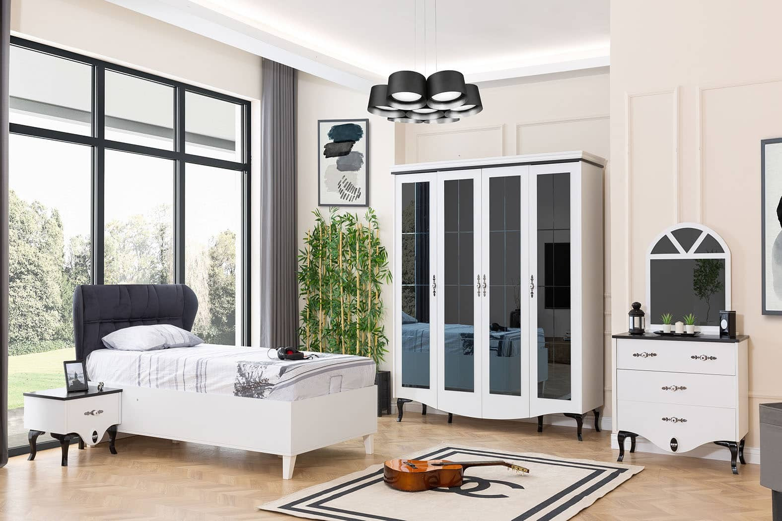 Black And White Ensemble chambre enfant/ado complète (6 éléments)