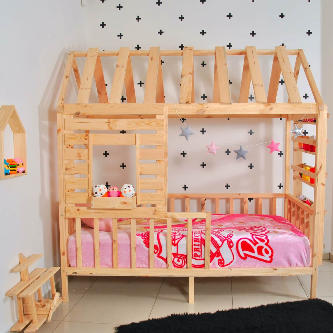Lit cabane enfant Menekşe ,bois 90x190cm