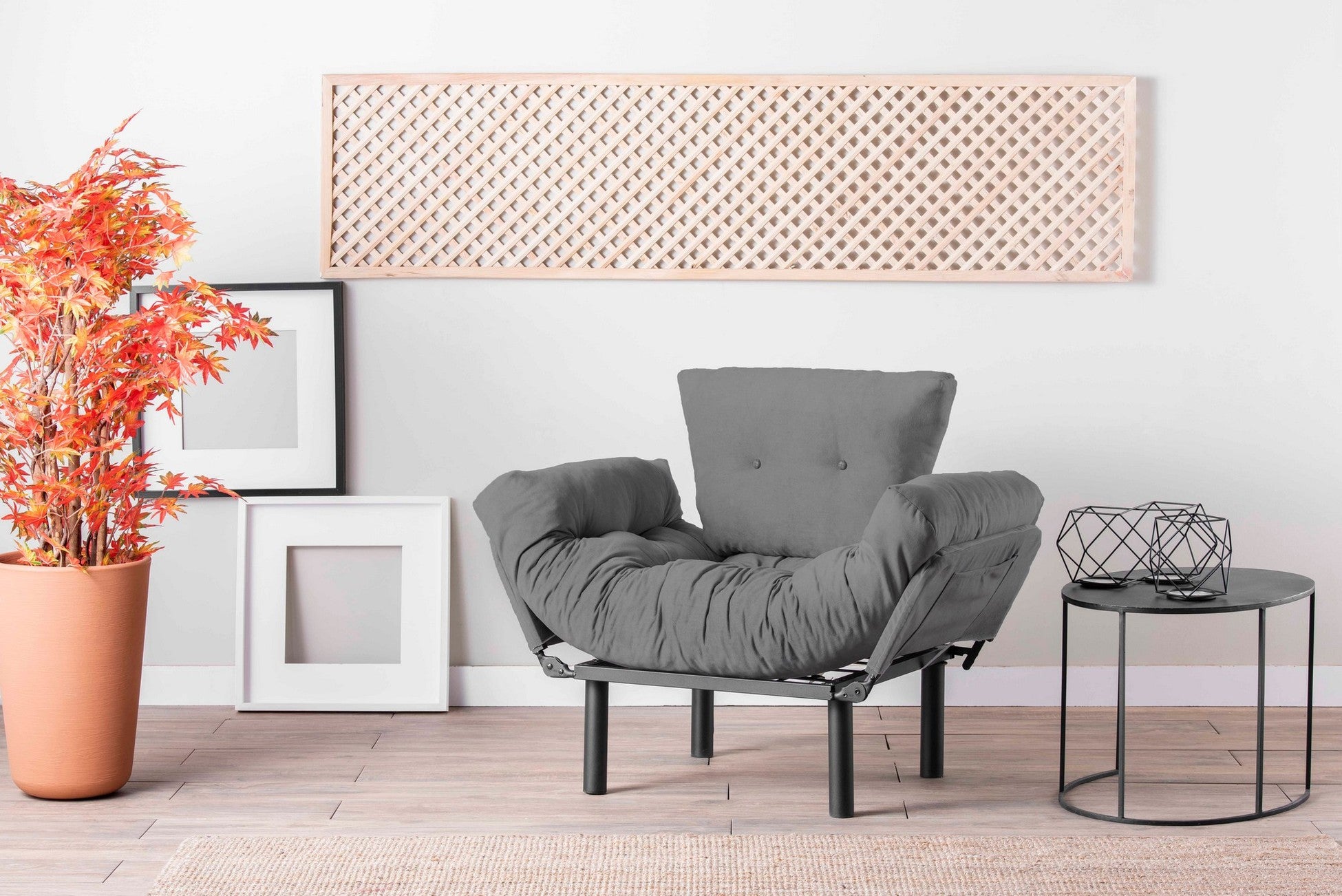 Canapé 2 places transformable en lit tissu Gris v2 Nitta155 cm