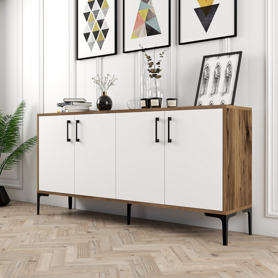 Console Kiev 160 - Walnut, White
