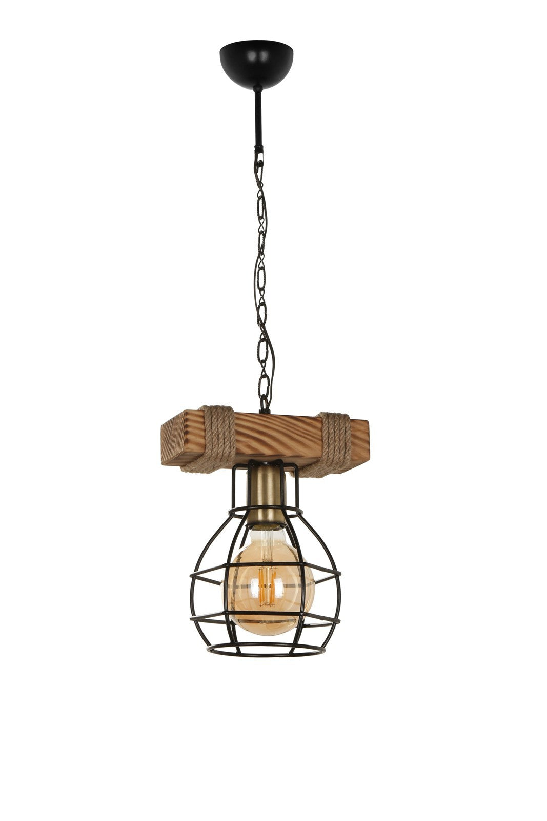 Lustre Tülay suspension simple en bois brûlé