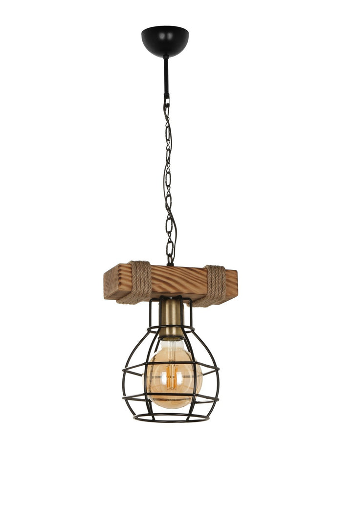 Lustre Tülay suspension simple en bois brûlé