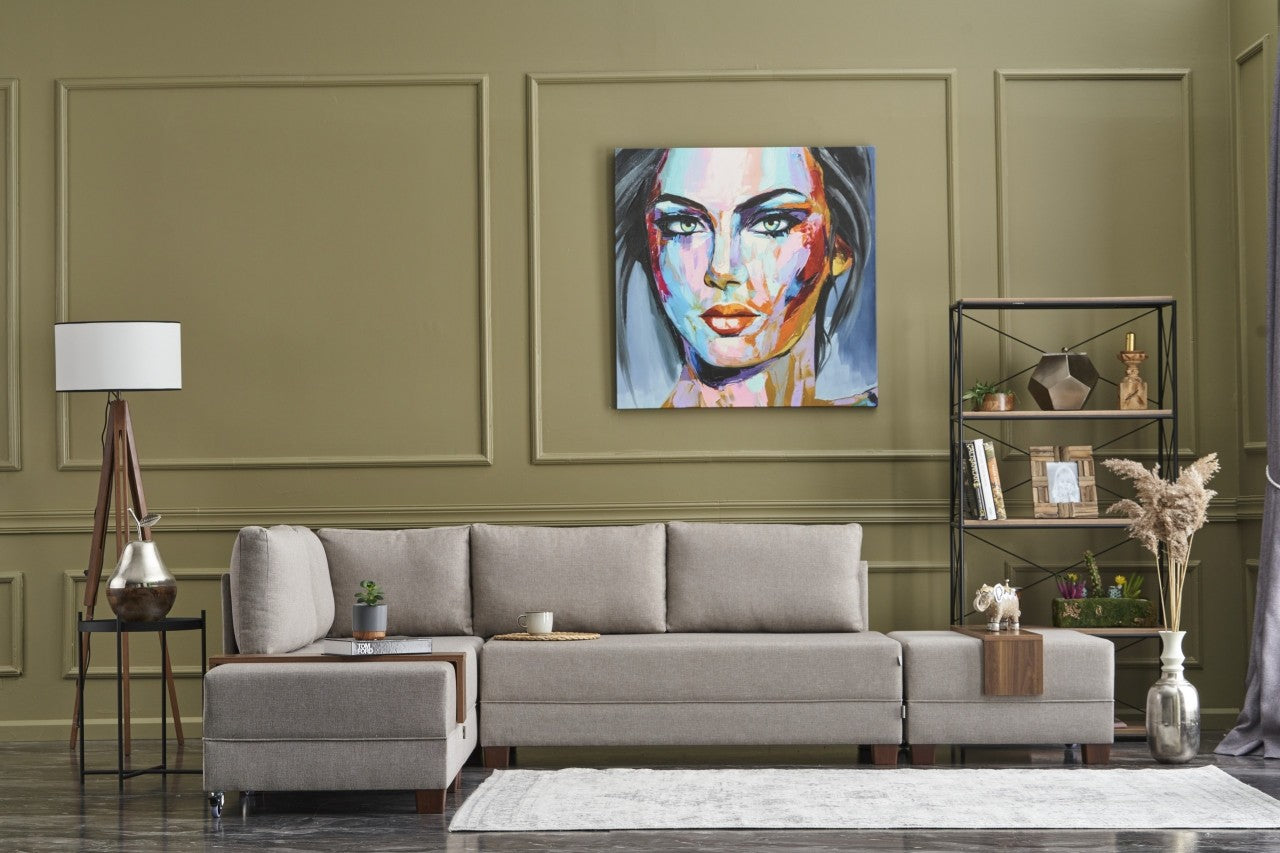 Canapé d'angle gauche Tikona 280 cm - Crème- 5 places - Tissu