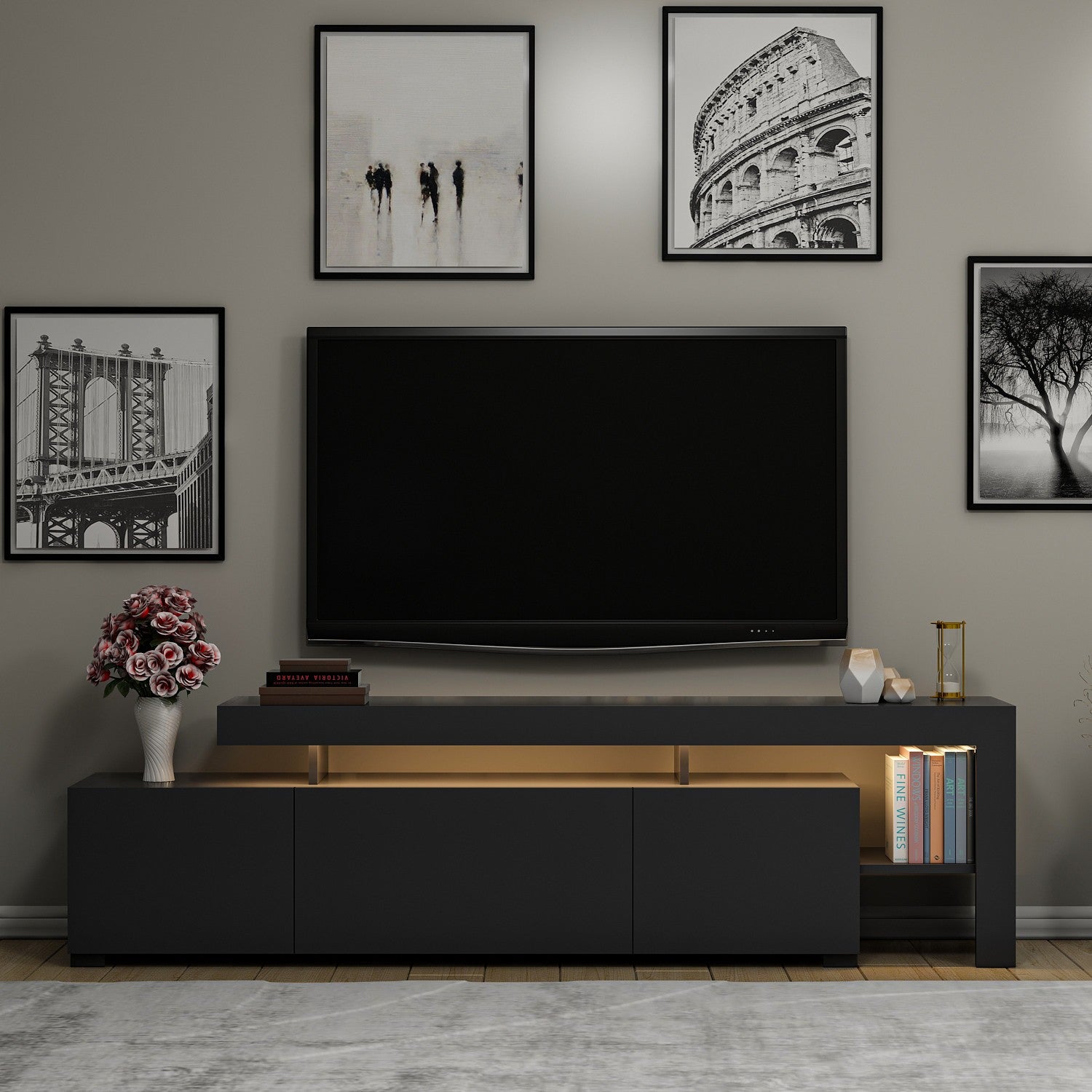 Meuble Tv design avec LED Jasir L192cm Anthracite