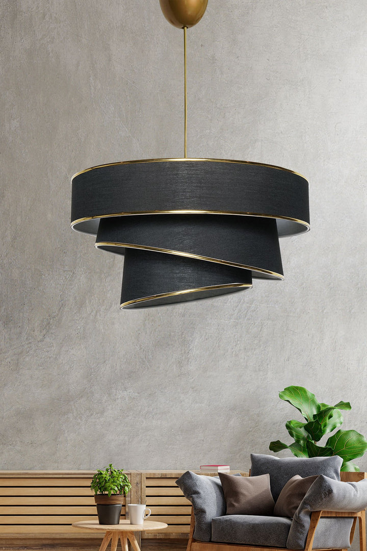 Suspension 3 cylindres design oblique Inconditus Ø40cm Noir et Or