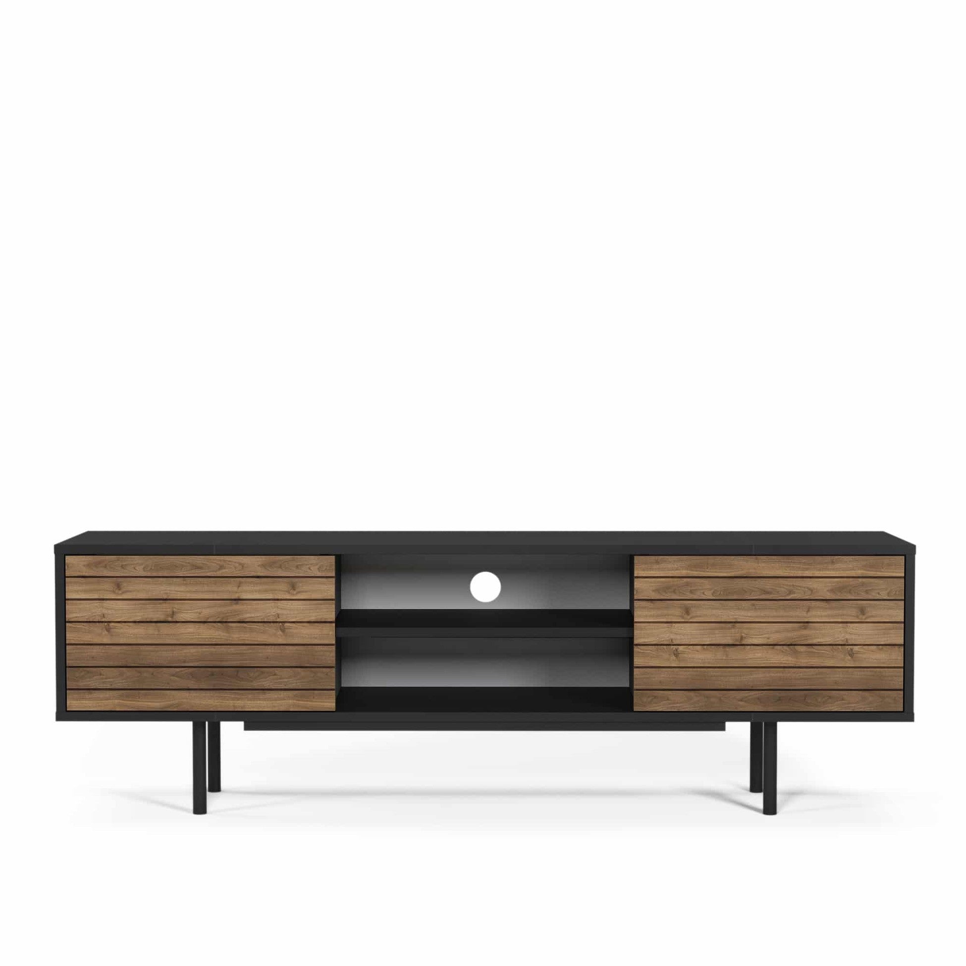 Meuble TV moderne 160cm 2 portes Colosseo Bois foncé et Noir