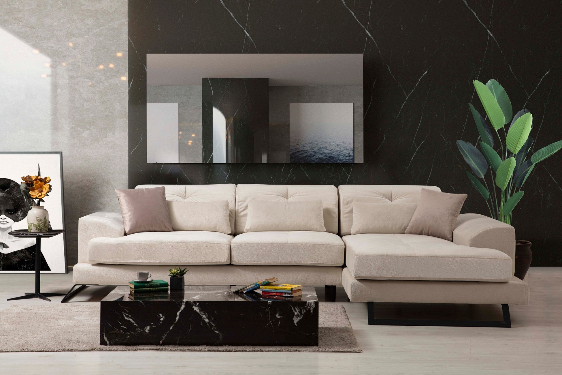 Canapé d'angle Frido Corner Right (L3+Chl) - Ecru