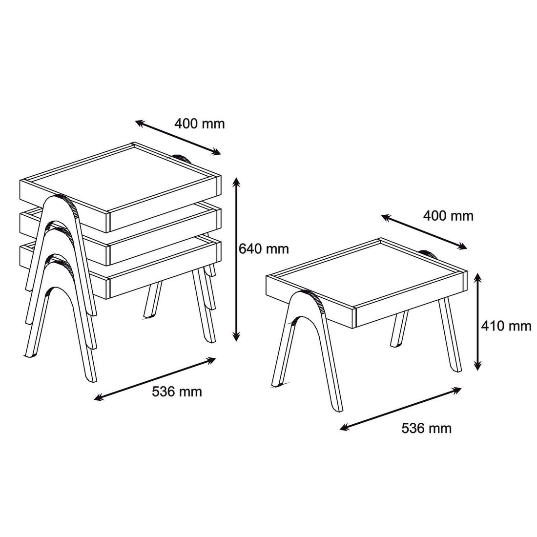 Table gigogne (3 pièces) Roma - Walnut, Cream