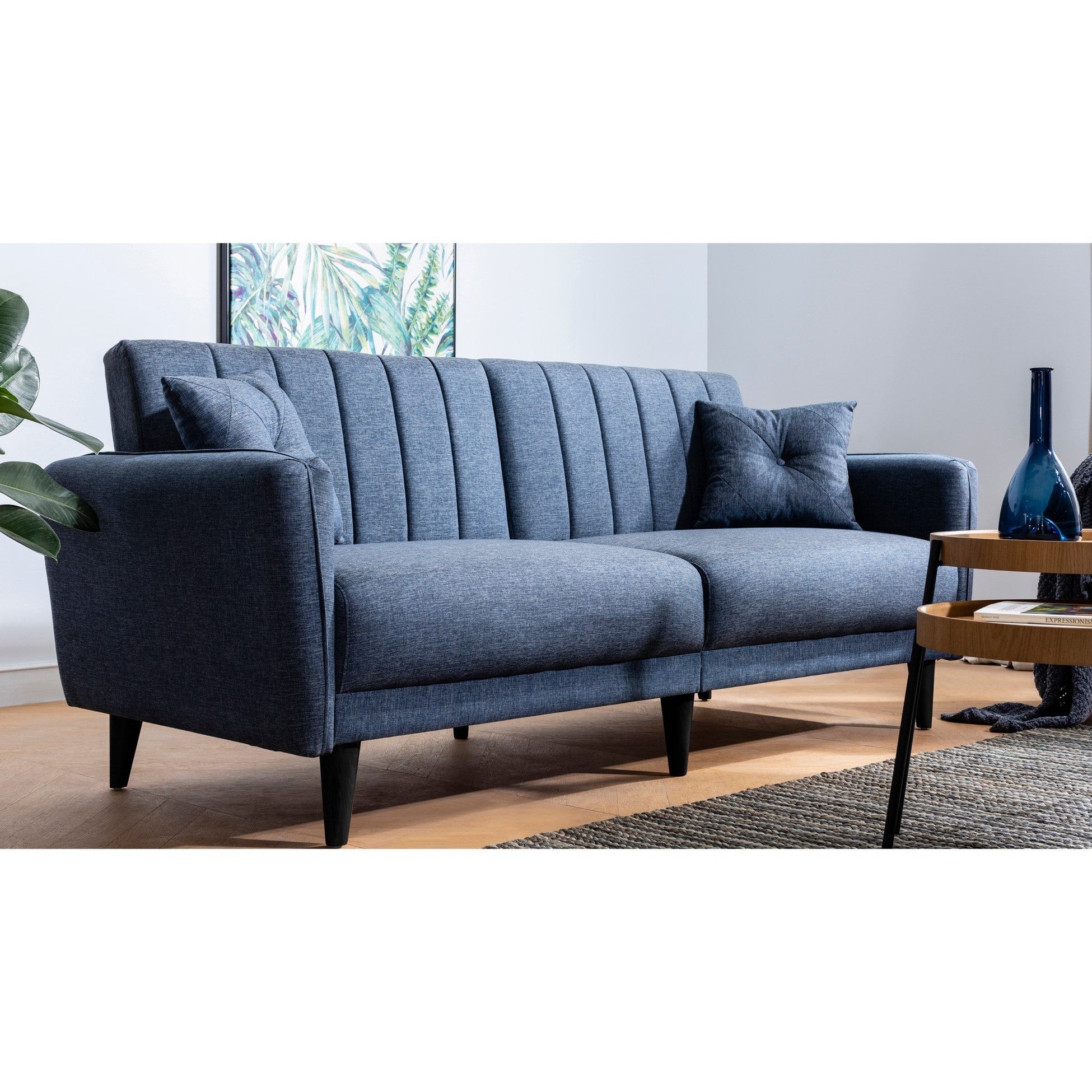Ensemble canapé convertible 2 places et fauteuil Ikaria Tissu Bleu v2