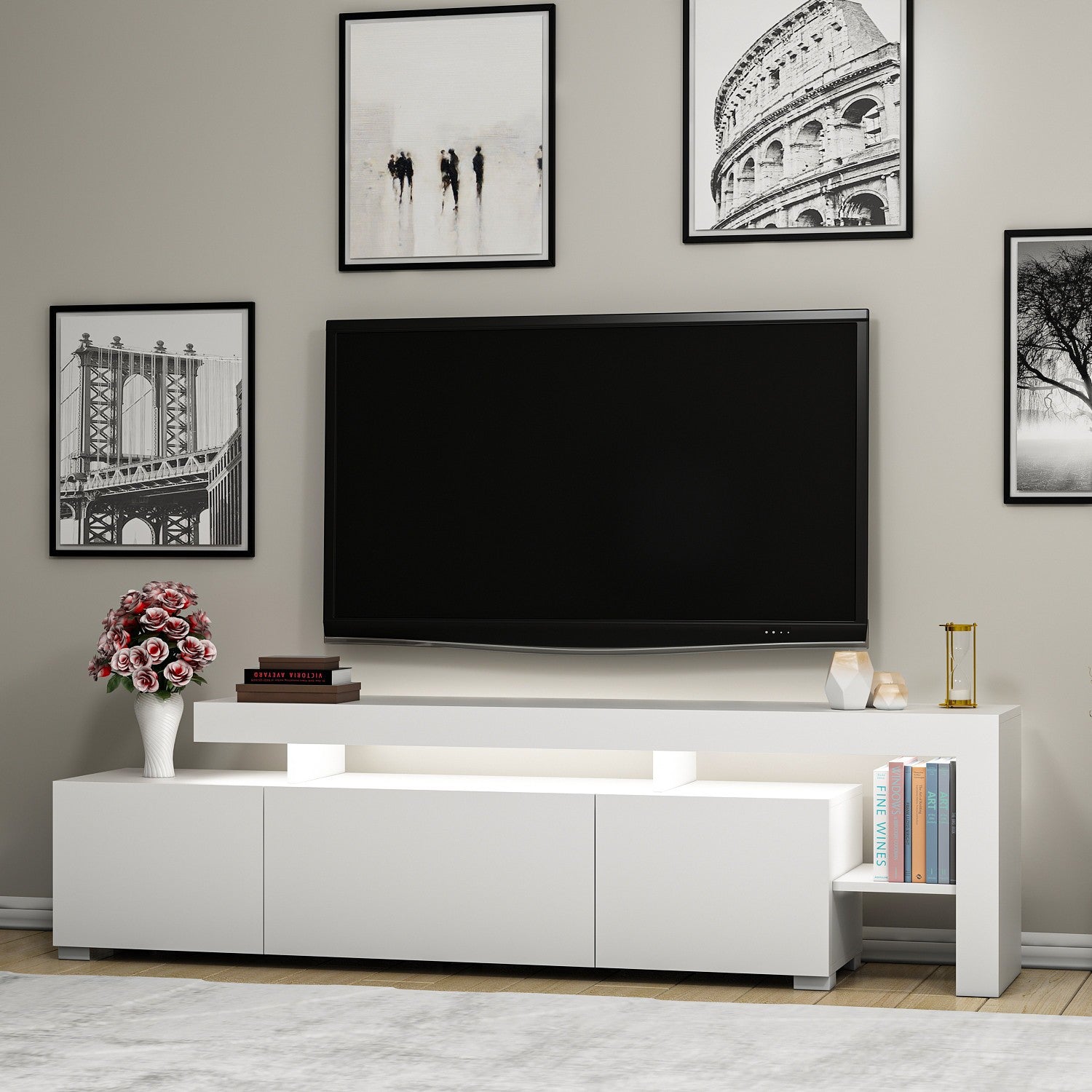 Meuble Tv design avec LED Beliz  L192cm Blanc