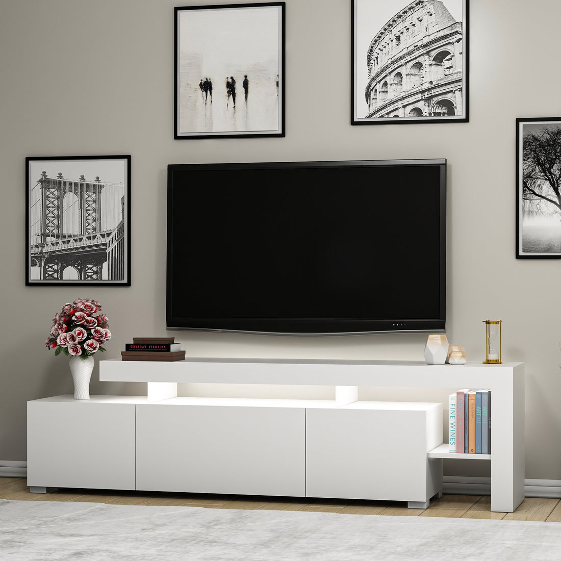 Meuble Tv design avec LED Beliz  L192cm Blanc