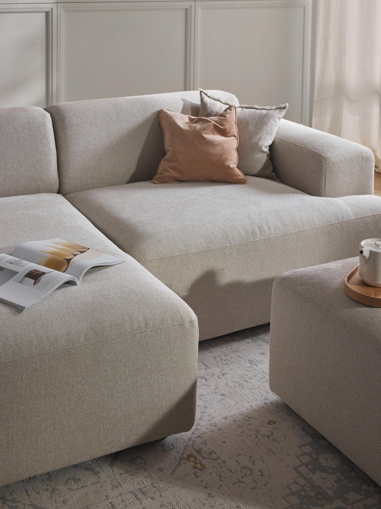 Canapé d'angle 3 places Molly Mini en tissu lin