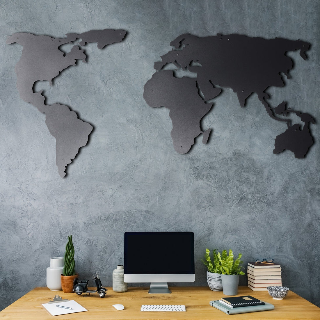 Accessoire mural en métal décoratif World Map Silhouette
