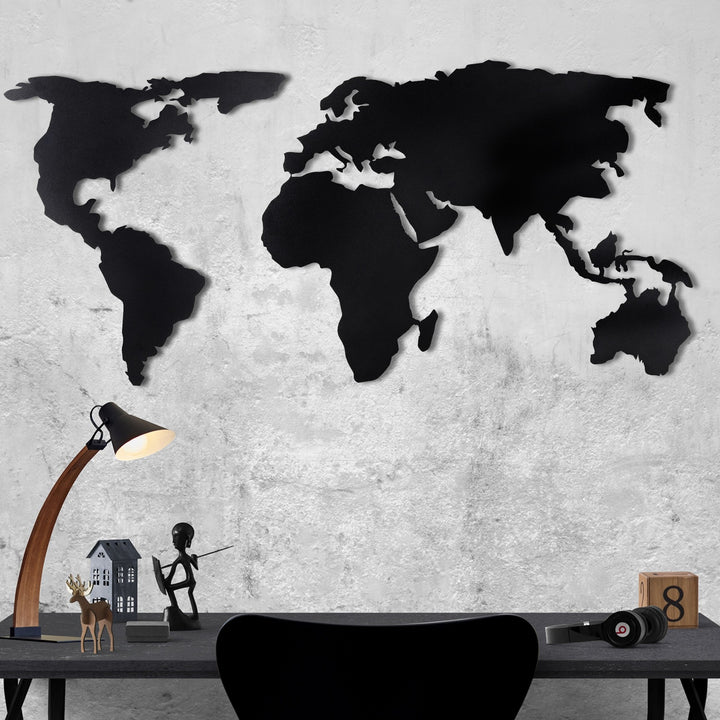 Accessoire mural en métal décoratif World Map Silhouette XL - Black
