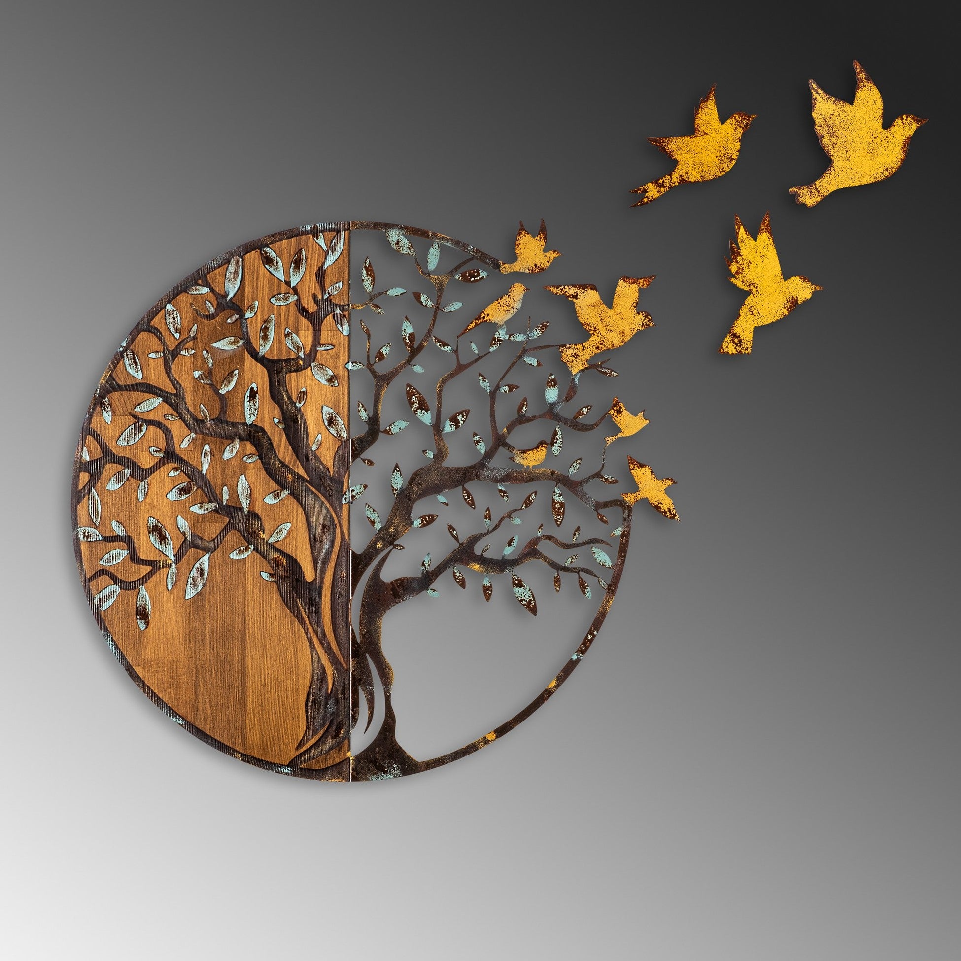 Accessoire mural en bois décoratif Tree And Birds - 322-A