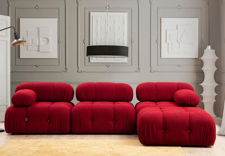 Canapé d'angle modulable et transformable Nourhane Tissu Rouge