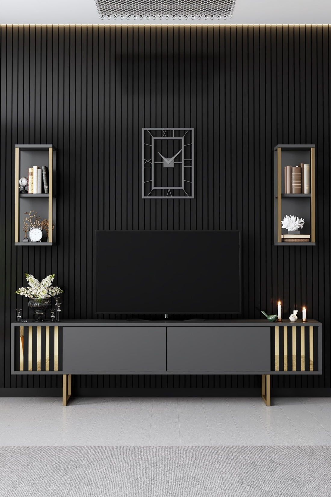 Ensemble de meubles de salon Gold Line - Anthracite, Gold