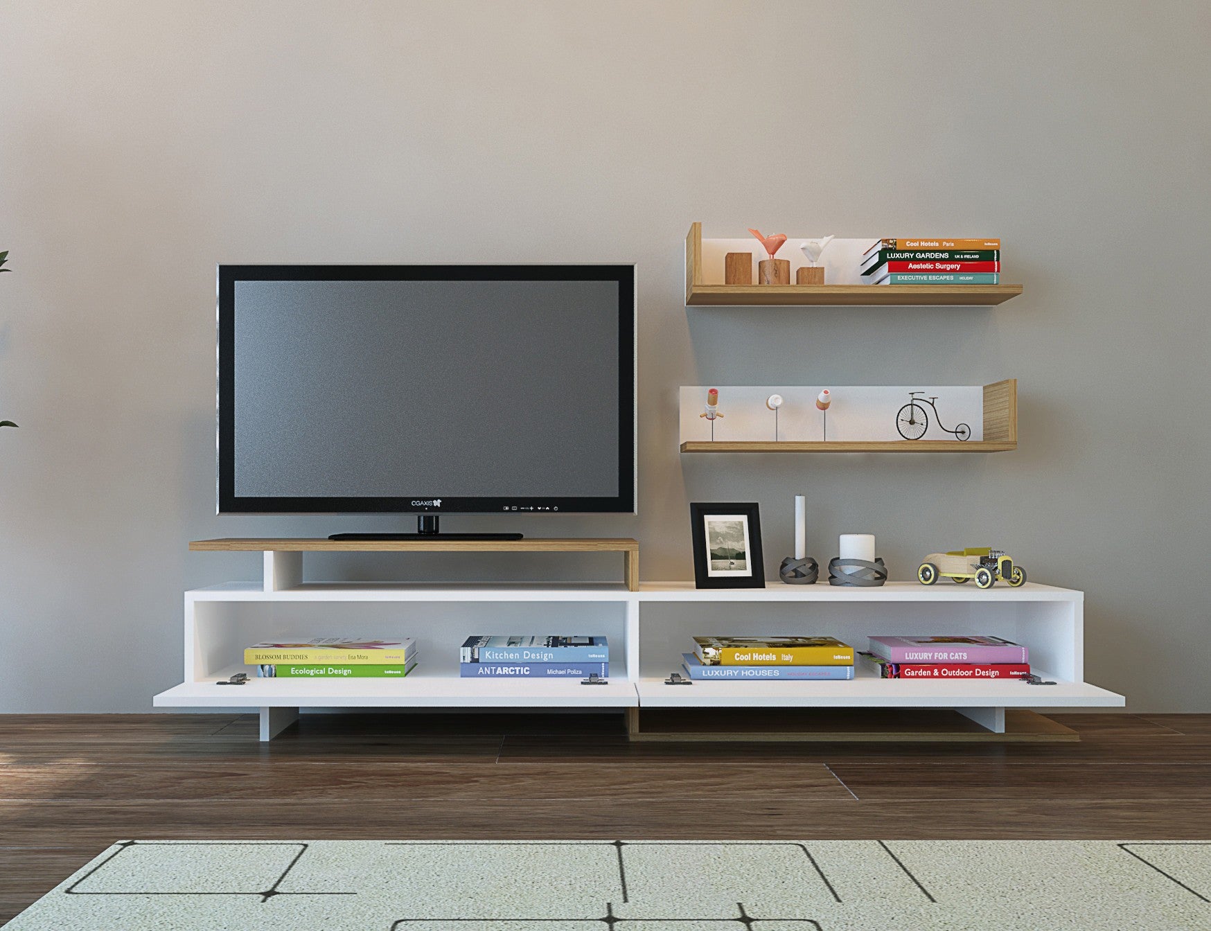 Unité de télévision Ayaz - White, Teak