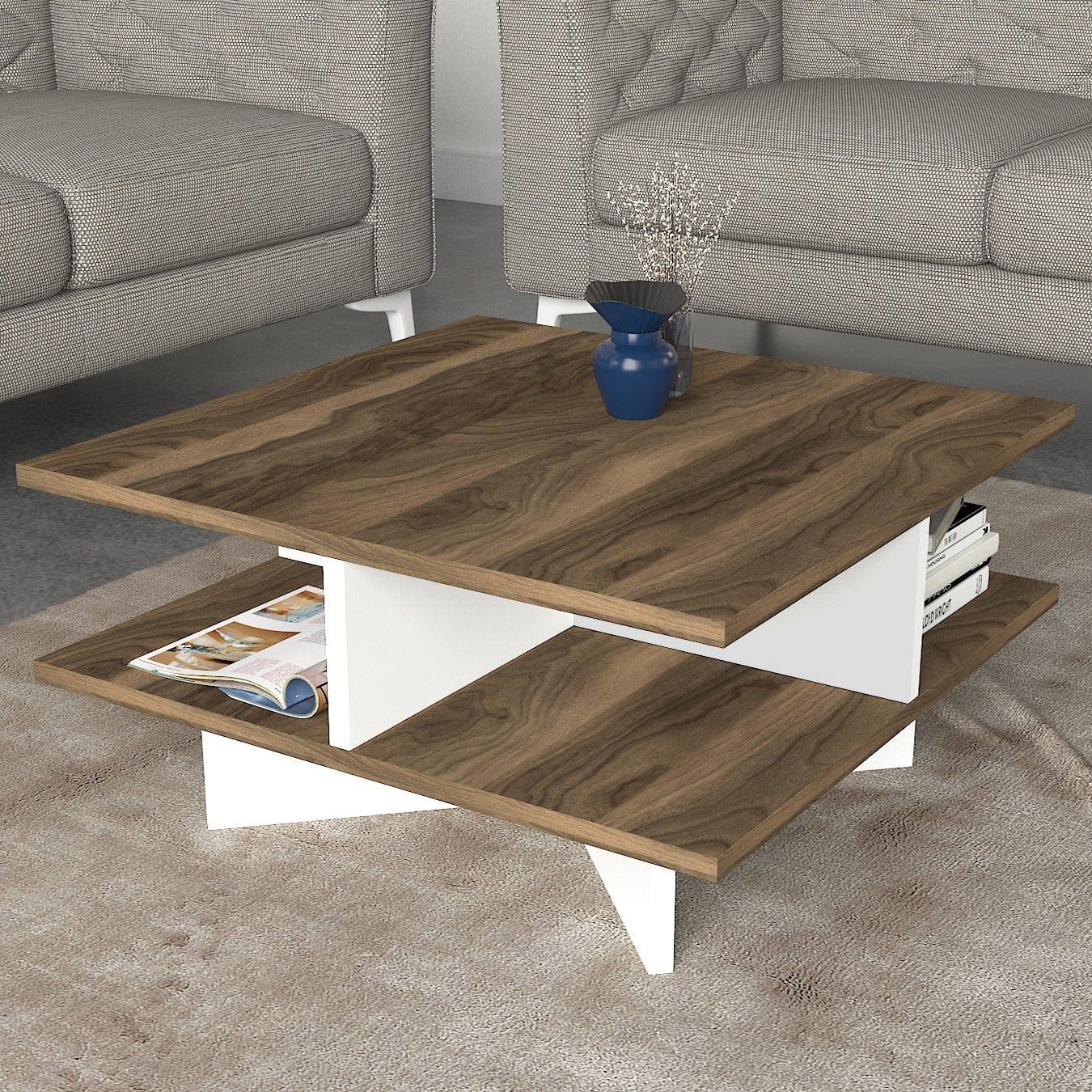 Table basse Hamton - Walnut, White