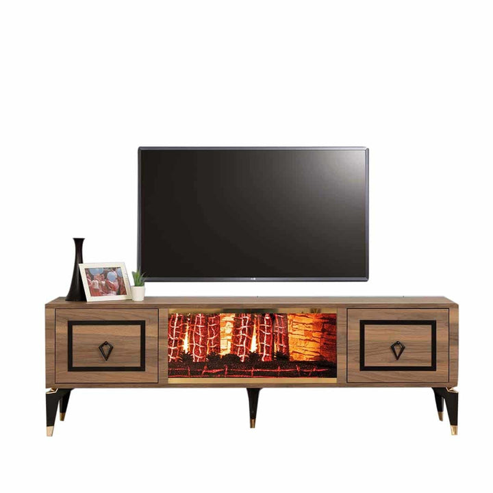 Milano Meuble TV Avec Cheminée Noyer Noir