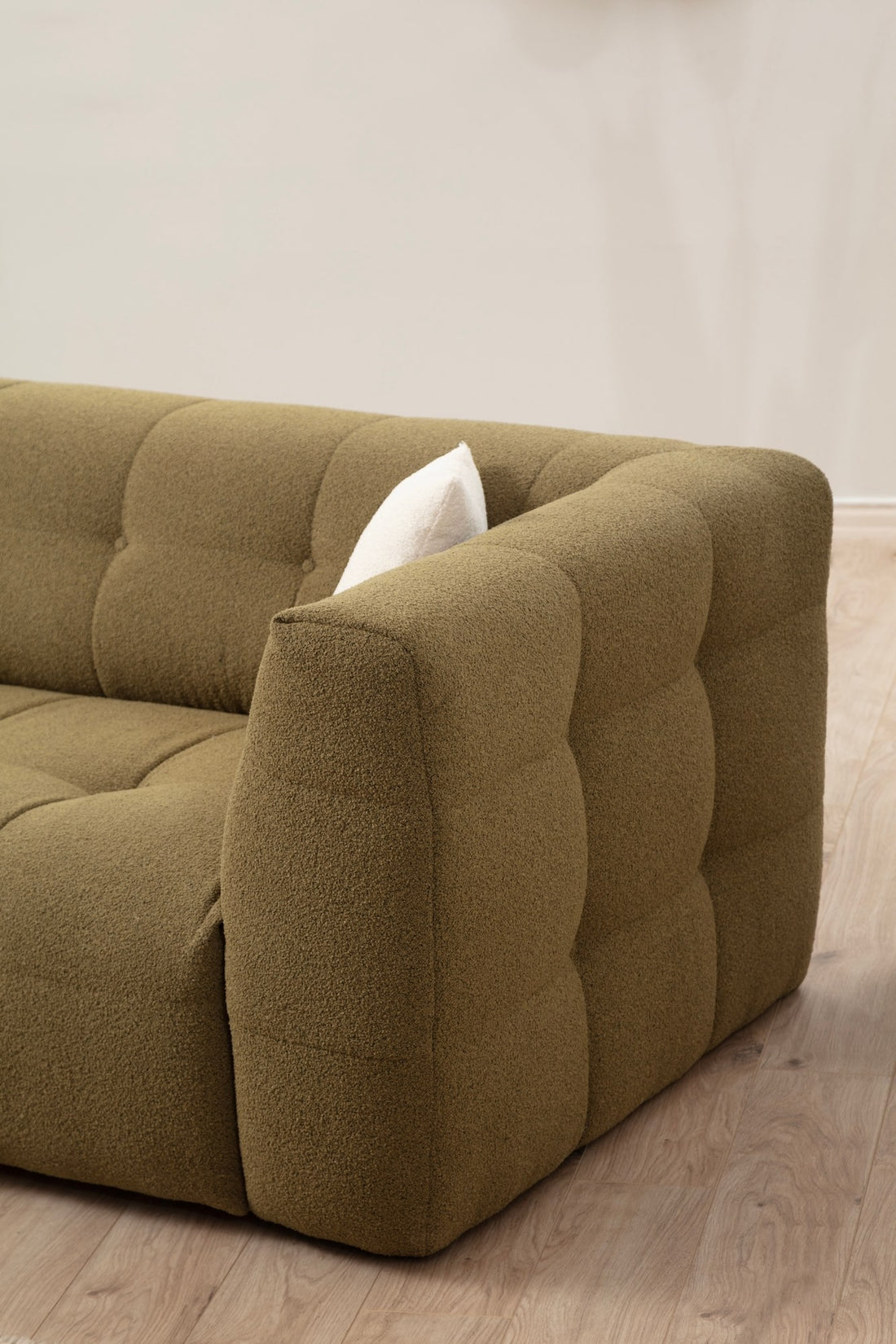 Canapé d'angle à droite Simur Tissu bouclette Kaki