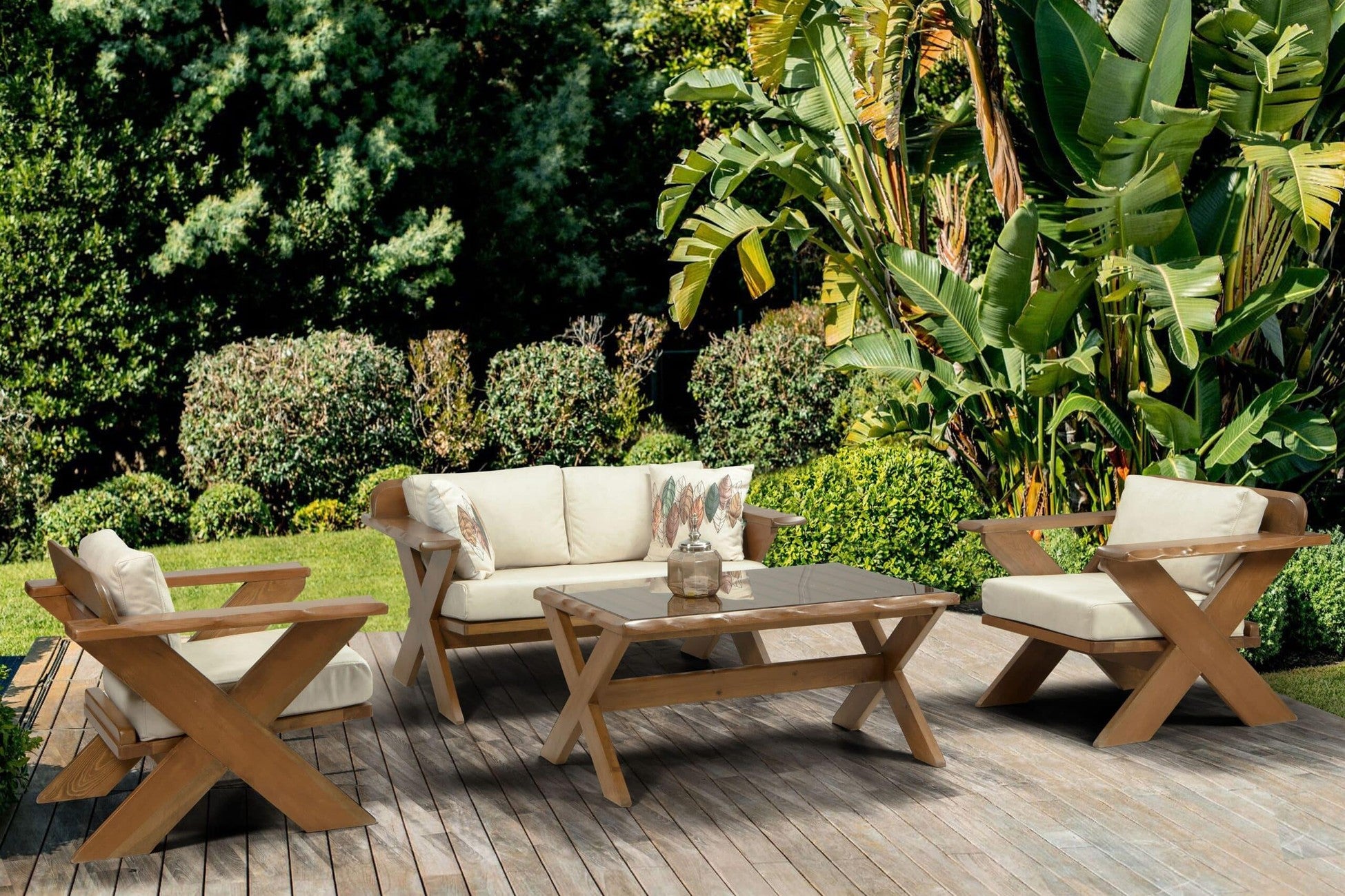 Salon de jardin avec coussins &amp; table basse Glace