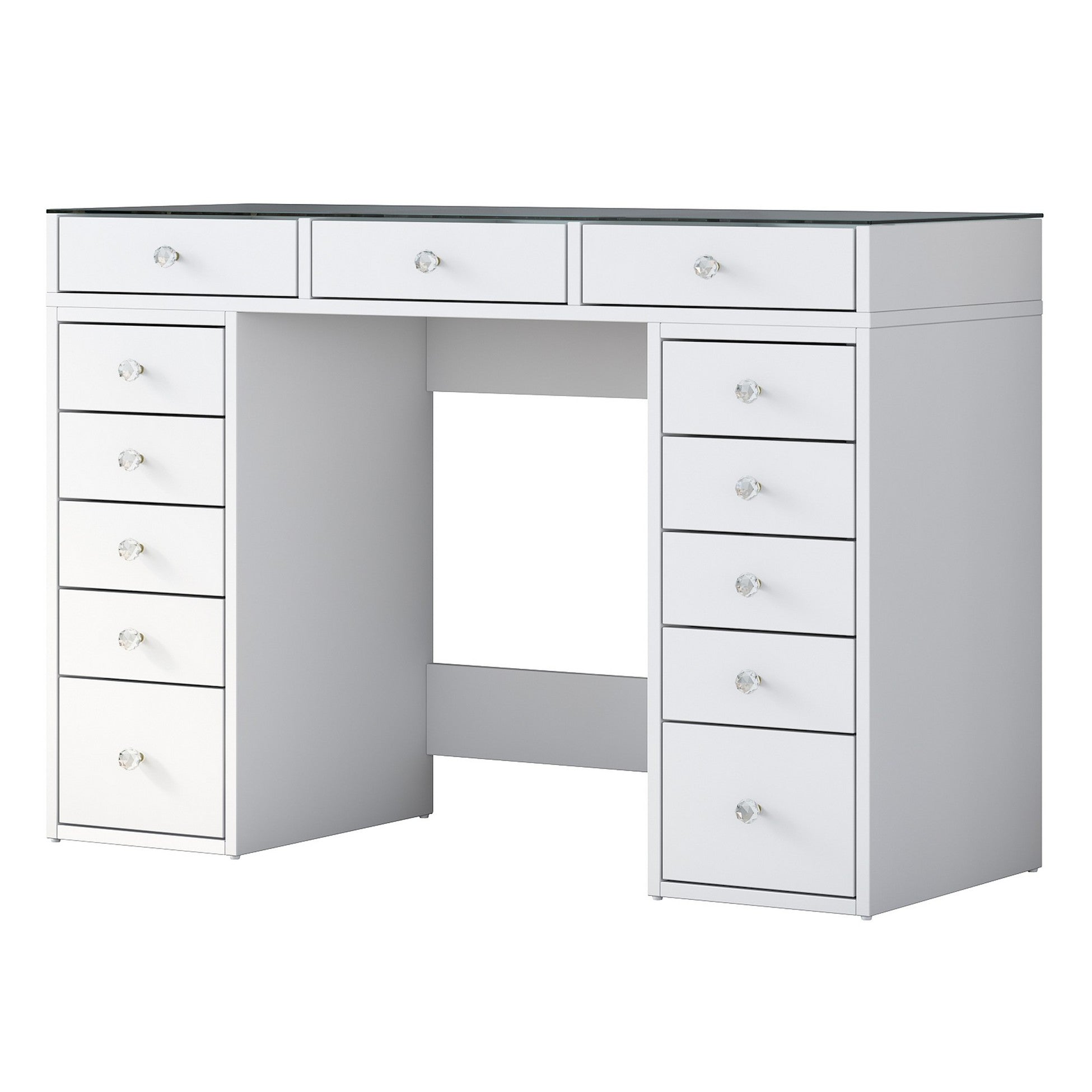 Coiffeuse moderne avec dessus Transparent Beline L120cm Blanc