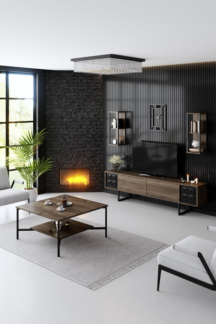 Ensemble de meubles de salon Black Line Set - Walnut, Black