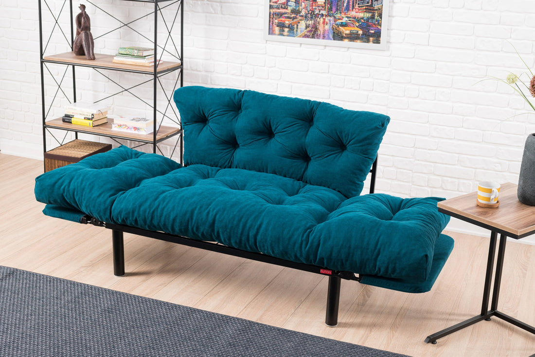 Canapé 2 places transformable en lit tissu Bleu fonce Nitta155 cm