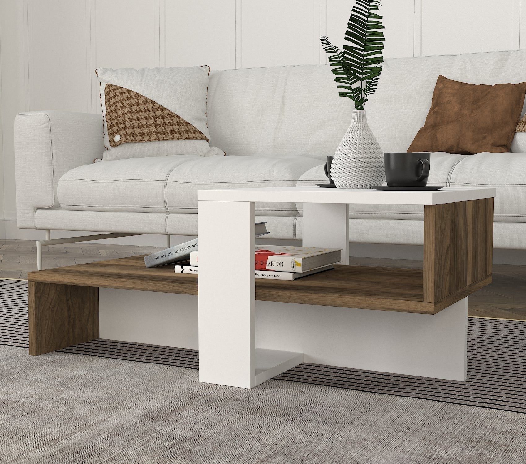 Table basse Chain - White, Walnut