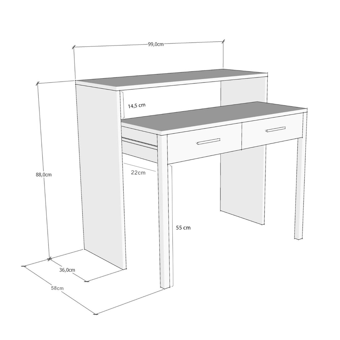 Bureau d'étude pour la créativité | Epaisseur 18mm | 99x88x66 cm | Mélaminé | 2 tiroirs | Blanc