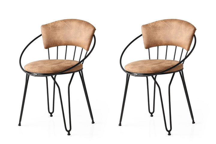Lot de 2 chaises ovales Doninos Métal Noir et Velours Beige