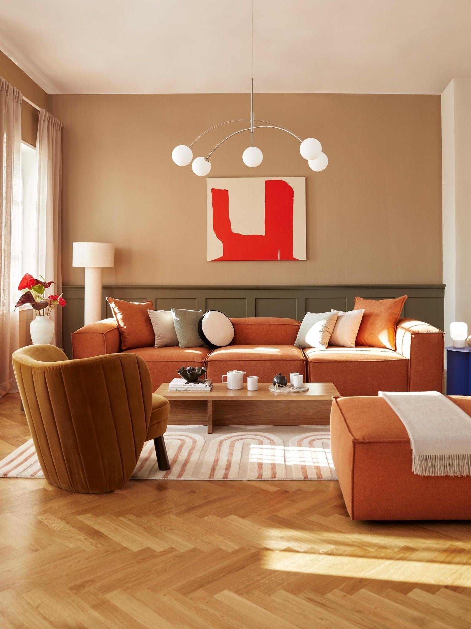 Canapé modulable 4 places en Lin avec pouf Frid