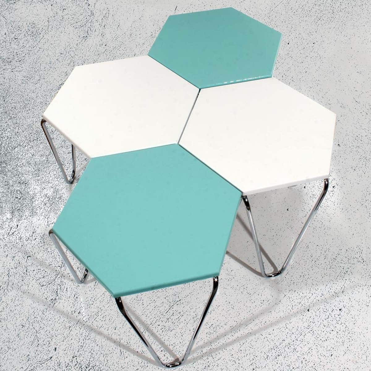 Piramit Table Gigognes Bleu Cyan Blanc