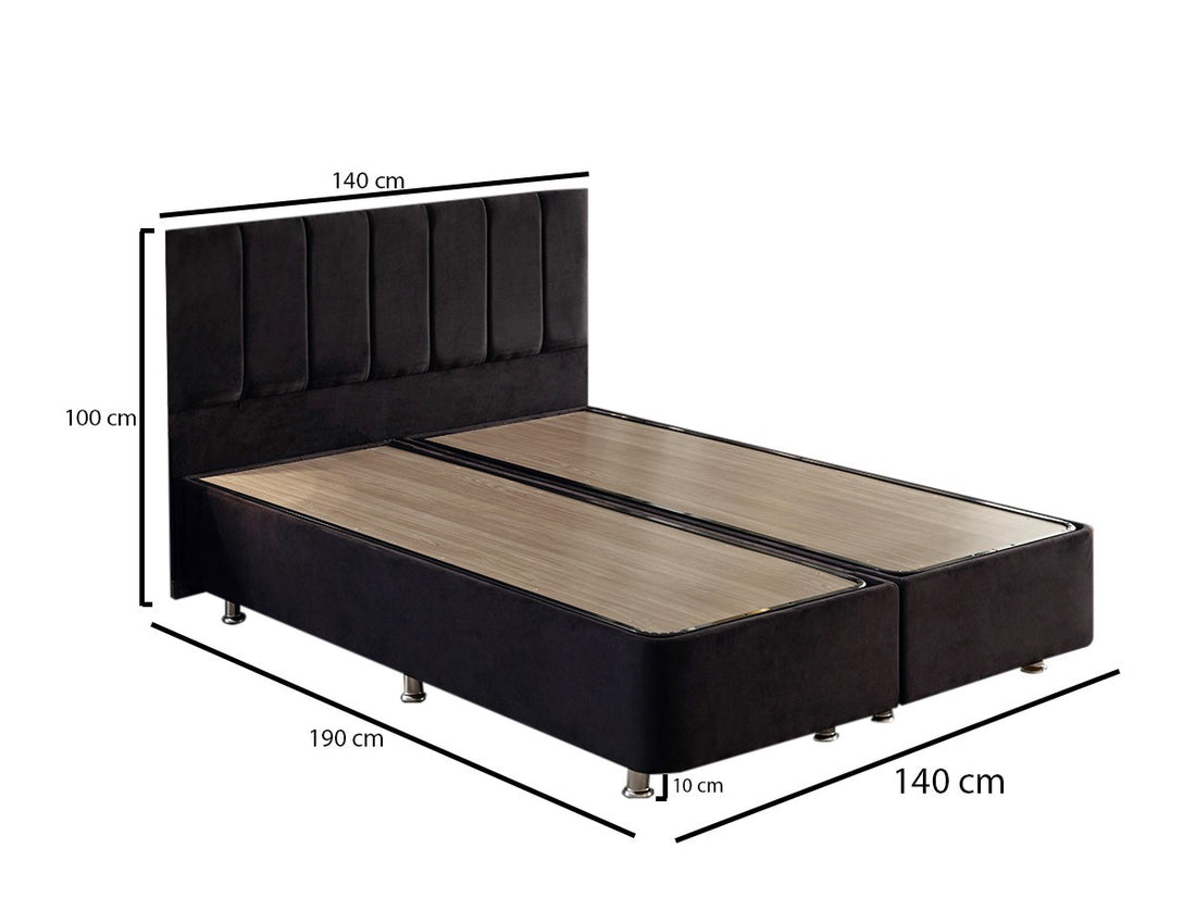 Base de lit double et tête de lit Ela Double - Black (140 x 190)