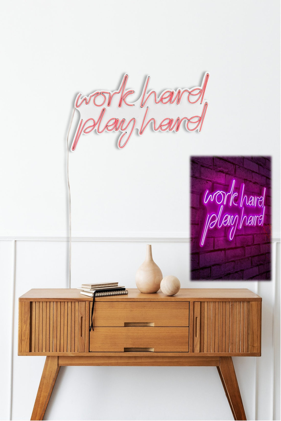 Éclairage LED en plastique décoratif Work Hard Play Hard - Pink