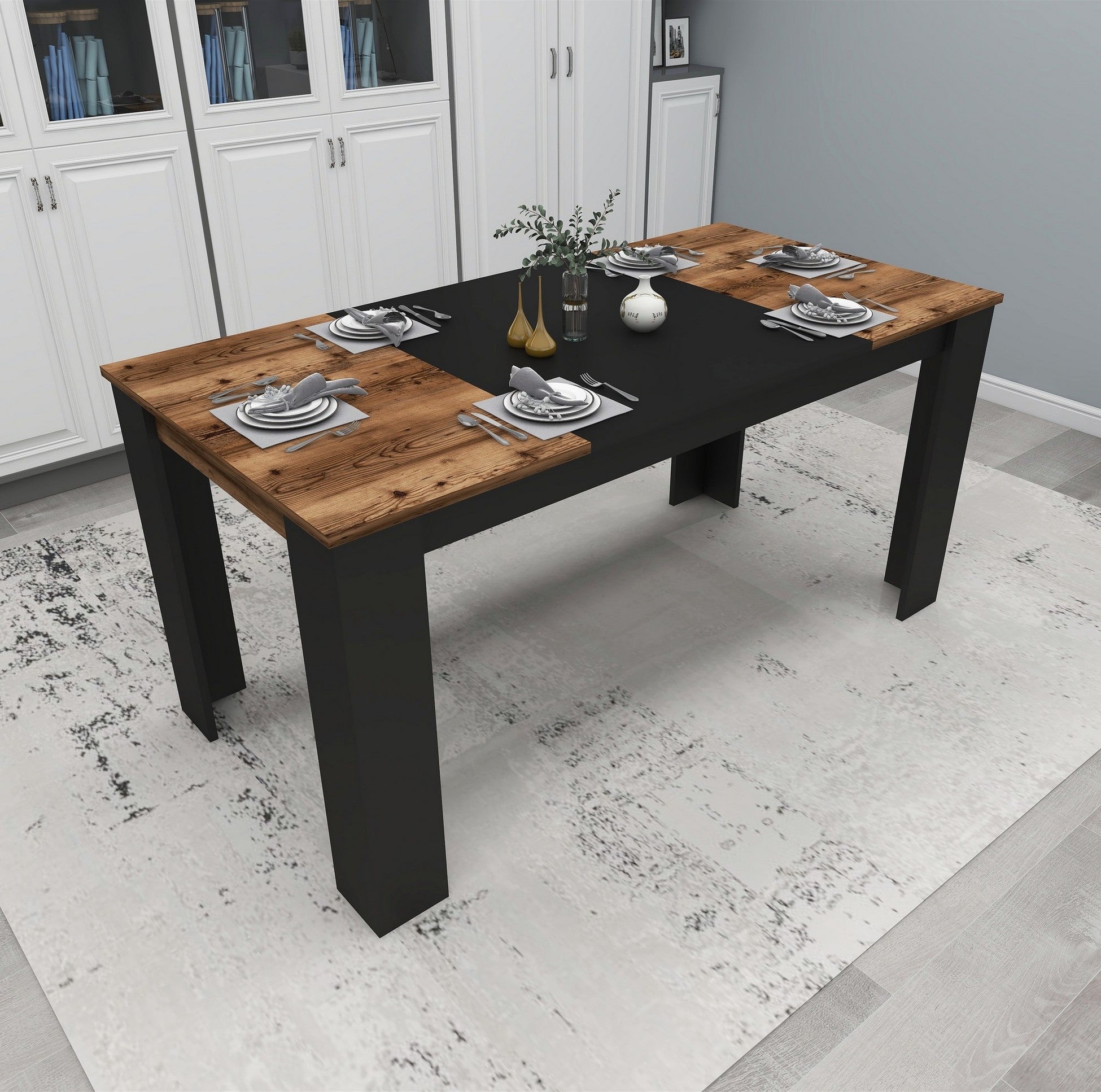 Table à manger Line - Light Walnut, Black