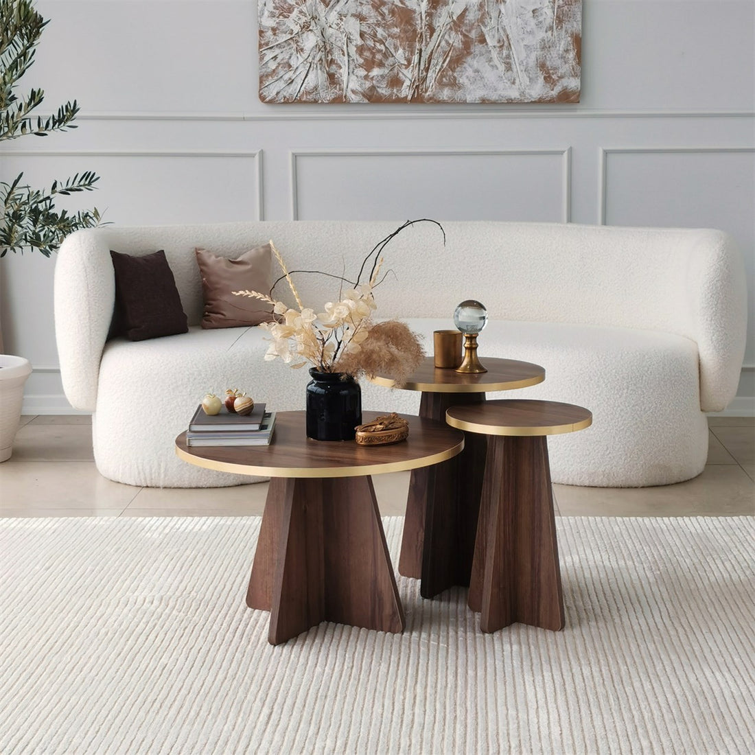 Ensemble de table basse Mushroom 2 - Gold, Walnut